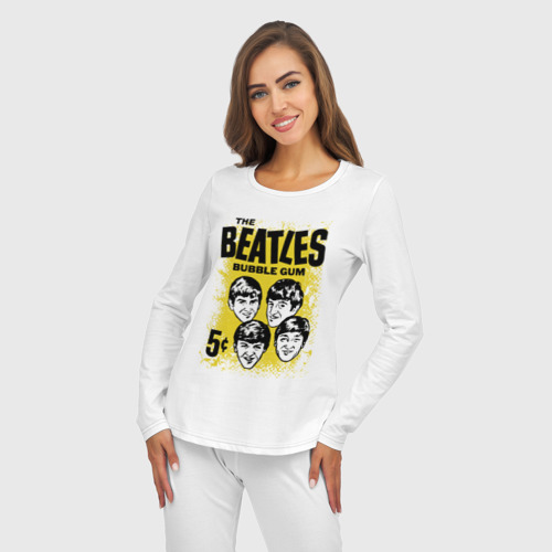 Женская пижама с лонгсливом хлопок The Beatles Bubble gum - joke, цвет белый - фото 5