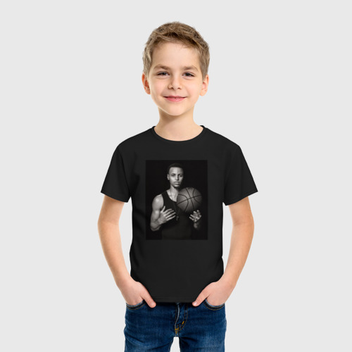 Детская футболка хлопок Портрет Стефена Карри, цвет черный - фото 3