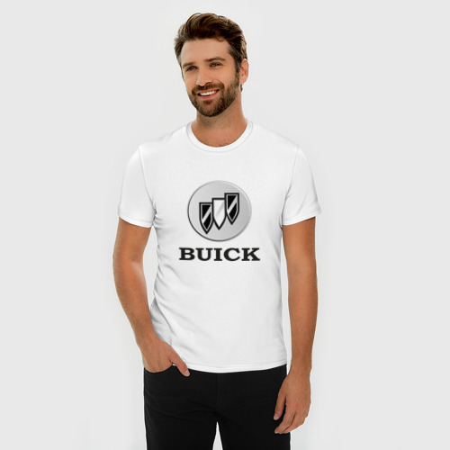 Мужская футболка хлопок Slim Gray gradient Logo | Buick, цвет белый - фото 3