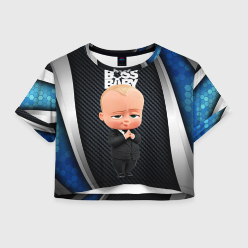 Женская футболка Crop-top 3D Boss black blue, цвет 3D печать