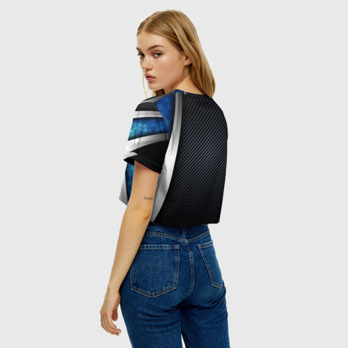 Женская футболка Crop-top 3D Boss black blue, цвет 3D печать - фото 5