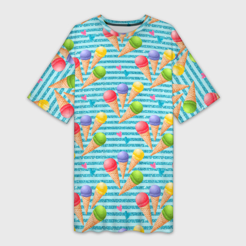 Платье-футболка 3D Разноцветное мороженое паттерн, цвет 3D печать