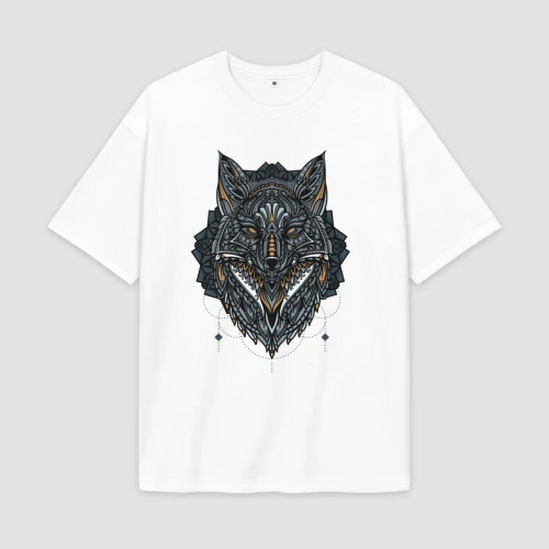 Мужская футболка Oversize хлопок premium Этническая лиса, абстракция