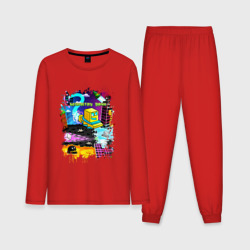 Мужская пижама с лонгсливом хлопок Geometry Dash logo pixel