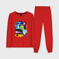Женская пижама с лонгсливом хлопок Geometry Dash logo pixel