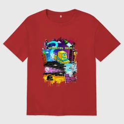 Женская футболка хлопок Oversize Geometry Dash logo pixel