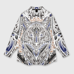 Мужская рубашка oversize 3D Белая этническа лиса white FOX