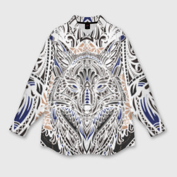 Женская рубашка oversize 3D Белая этническа лиса white FOX