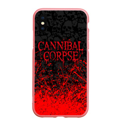 Чехол для iPhone XS Max матовый Cannibal Corpse, брызги красок черепа