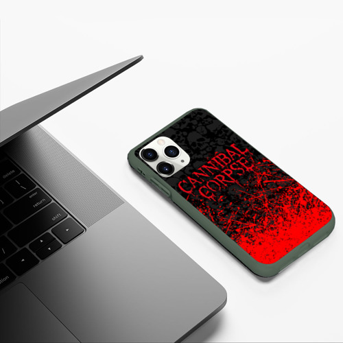 Чехол для iPhone 11 Pro матовый Cannibal Corpse, брызги красок черепа, цвет темно-зеленый - фото 5