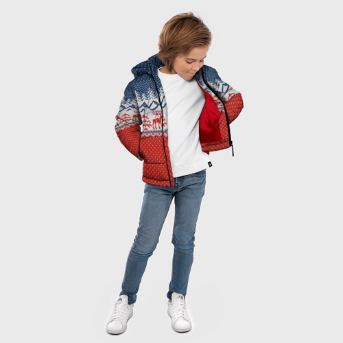 Зимняя куртка для мальчиков 3D Вязаный узор с оленями, цвет красный - фото 5