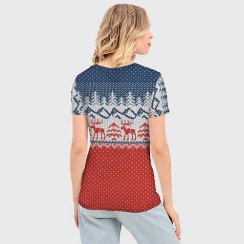 Женская футболка 3D Slim Вязаный узор с оленями, цвет 3D печать - фото 4