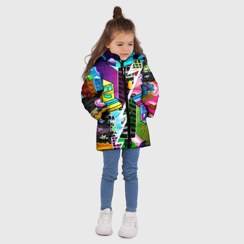 Зимняя куртка для девочек 3D Geometry Dash параллельные миры, цвет черный - фото 5