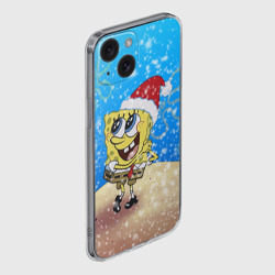 Чехол для iPhone 15 силиконовый с защитой камеры Новогодний Губка Боб квадратные штаны - фото 2