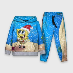 Детский костюм с толстовкой 3D Новогодний Губка Боб квадратные штаны