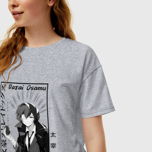 Женская футболка хлопок Oversize Osamu Dazai Великий из Бродячих Псов, цвет меланж - фото 3