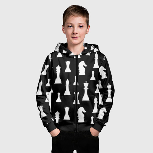 Детская толстовка 3D на молнии Белые шахматные фигуры, цвет черный - фото 3