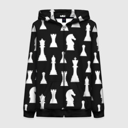 Женская толстовка 3D на молнии Белые шахматные фигуры