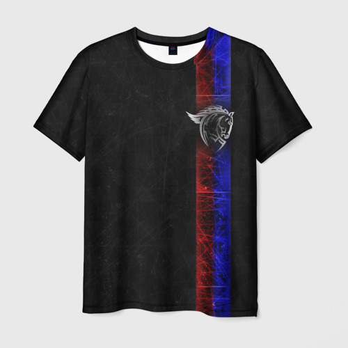 Мужская футболка с принтом ЦСКА Москва black theme, вид спереди №1