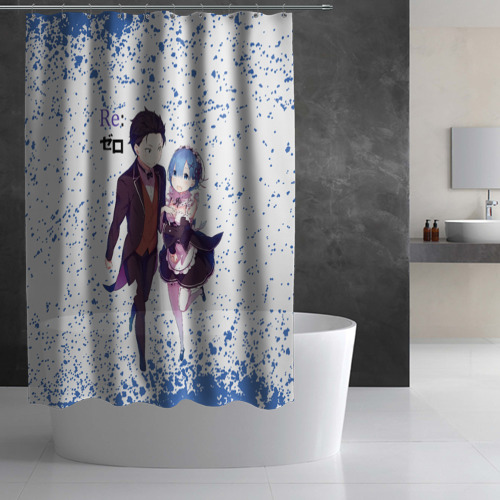 Штора 3D для ванной Re: Zero Рем и Нацуки Субару - фото 2