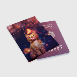 Обложка для паспорта матовая кожа Рыжий кот и бабочка - фото 2