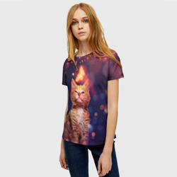 Женская футболка 3D Рыжий кот и бабочка - фото 2