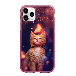 Чехол для iPhone 11 Pro матовый Рыжий кот и бабочка
