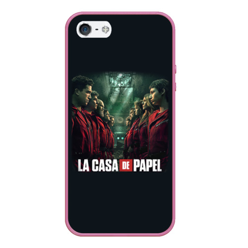 Чехол для iPhone 5/5S матовый Персонажи Бумажный Дом - LA Casa de Papel, цвет малиновый