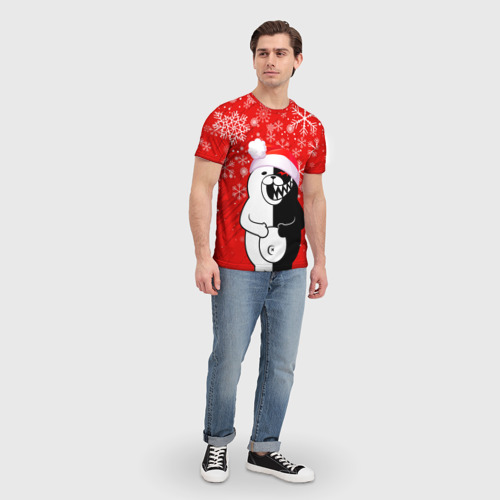 Мужская футболка 3D с принтом НОВОГОДНИЙ MONOKUMA, вид сбоку #3