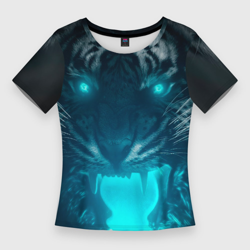 Женская футболка 3D Slim Неоновый водяной тигр 2022, цвет 3D печать