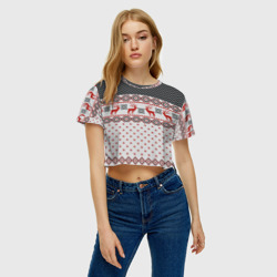 Женская футболка Crop-top 3D Новогодний паттерн с оленями - фото 2