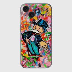 Чехол для iPhone 15 силиконовый с защитой камеры Alec Monopoly Капиталист Граффити