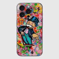 Чехол для iPhone 16 Pro силиконовый с защитой камеры Alec Monopoly Капиталист Граффити