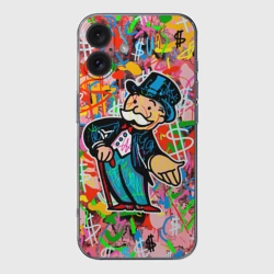 Чехол для iPhone 16 силиконовый с защитой камеры Alec Monopoly Капиталист Граффити