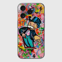Чехол для iPhone 15 Pro силиконовый с защитой камеры Alec Monopoly Капиталист Граффити