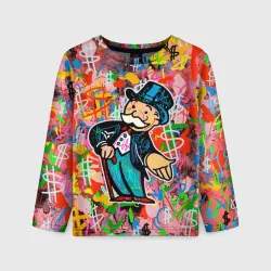 Детский лонгслив 3D Alec Monopoly Капиталист Граффити