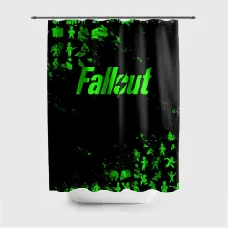 Штора 3D для ванной Fallout пупсы паттерн зелёный ядерная зима