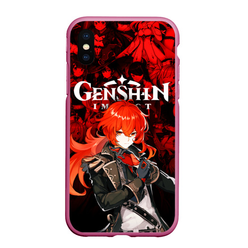 Чехол для iPhone XS Max матовый Genshin Impact Diluc Геншин Импакт дилюк, цвет малиновый