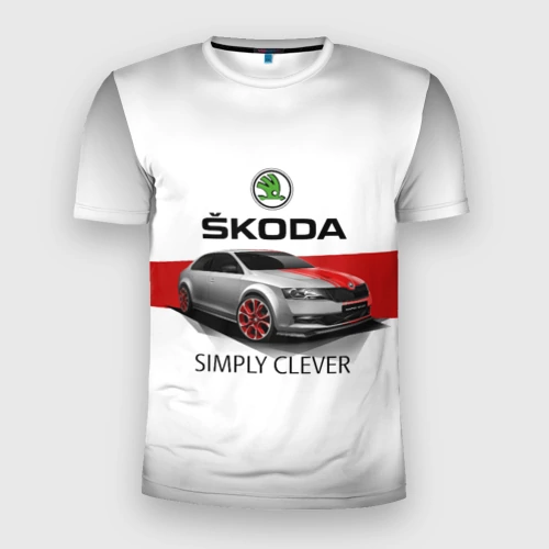 Мужская футболка 3D Slim с принтом Skoda Rapid Sport, вид спереди #2