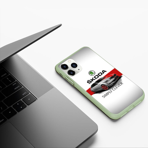Чехол для iPhone 11 Pro матовый Skoda Rapid Sport, цвет салатовый - фото 5