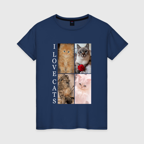 Женская футболка хлопок с принтом I LOVE CATS | Я ЛЮБЛЮ КОШЕК, вид спереди #2