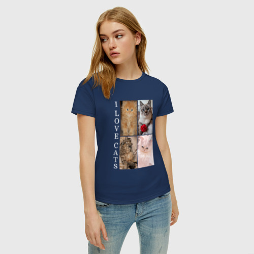 Женская футболка хлопок с принтом I LOVE CATS | Я ЛЮБЛЮ КОШЕК, фото на моделе #1