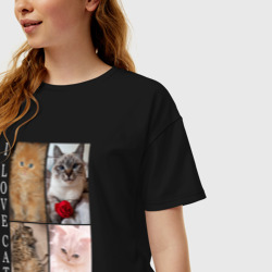 Женская футболка хлопок Oversize I LOVE CATS | Я ЛЮБЛЮ КОШЕК - фото 2