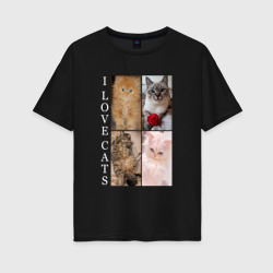 Женская футболка хлопок Oversize I LOVE CATS | Я ЛЮБЛЮ КОШЕК