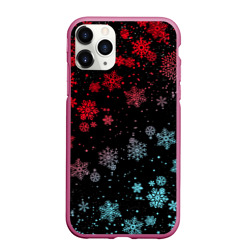 Чехол для iPhone 11 Pro Max матовый Неоновые снежинки, новый год 2022