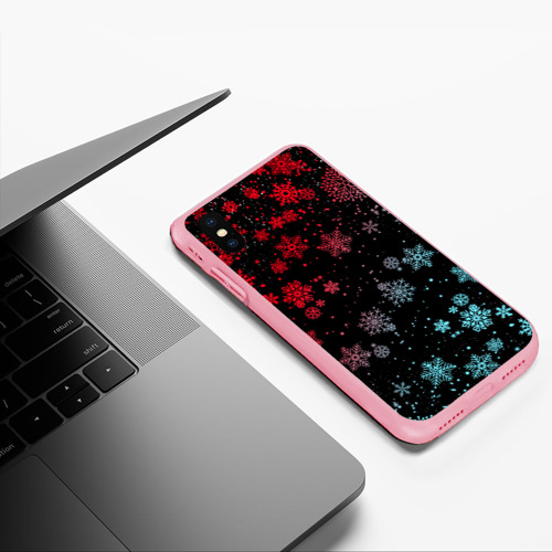 Чехол для iPhone XS Max матовый Неоновые снежинки, новый год 2022, цвет баблгам - фото 5