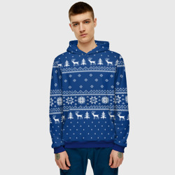 Мужская толстовка 3D Синий свитер с оленями, новый год 2022 - фото 2