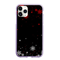 Чехол для iPhone 11 Pro матовый Красно белые снежинки на чёрном фоне