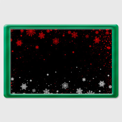 Магнит 45*70 Красно белые снежинки на чёрном фоне