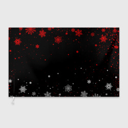 Флаг 3D Красно белые снежинки на чёрном фоне